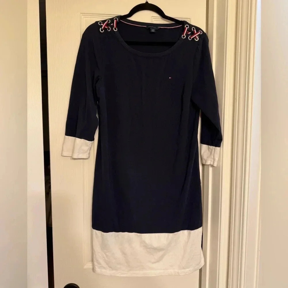 Tommy Hilfiger 3/4 length sleeve T-Shirt Dress, Navy Blue, Women's size M